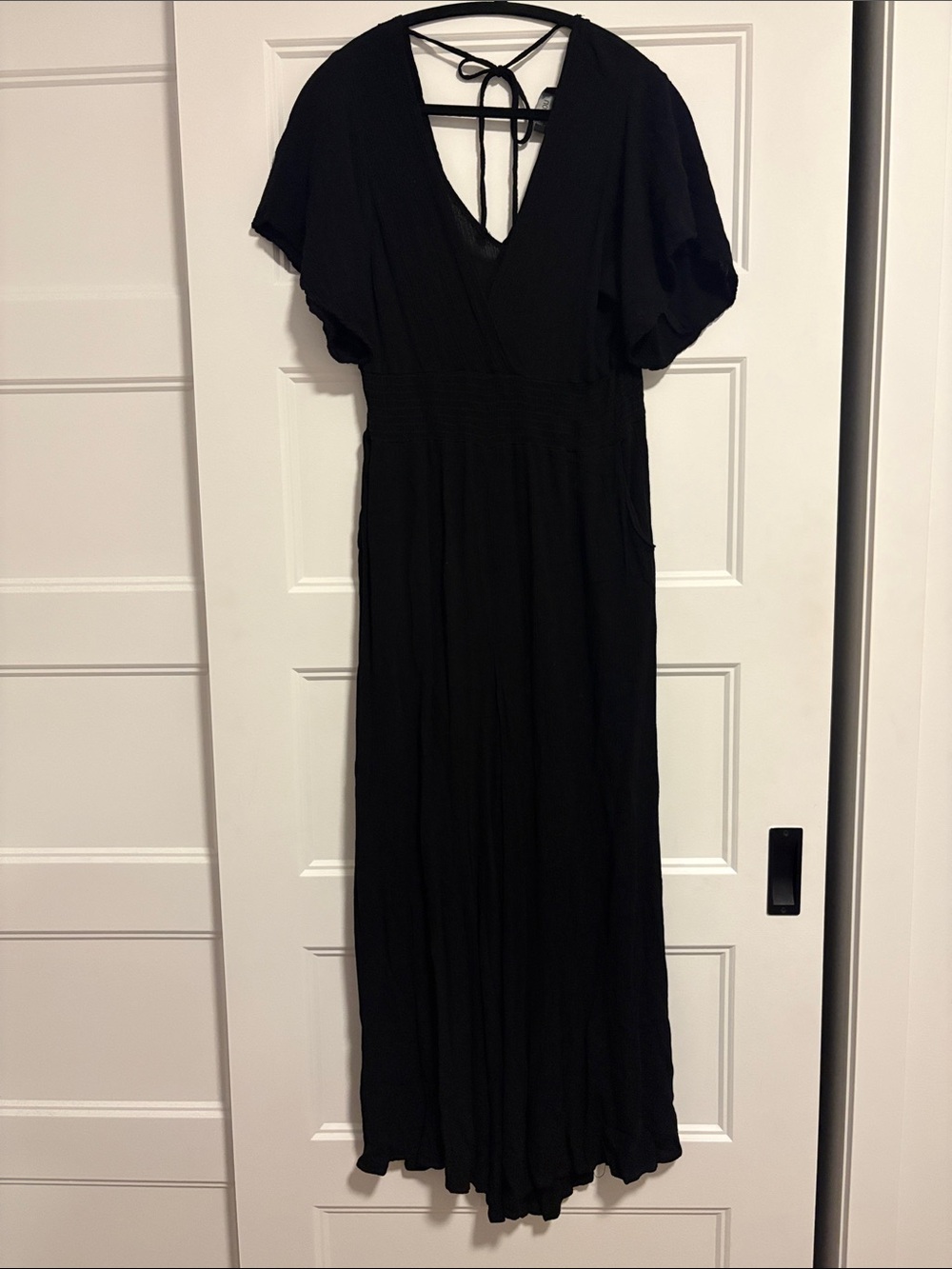 Black V-Neck jumpsuit with Flutter Sleeves and wide leg